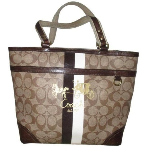 COACH 1941 Brown Taupe Coated Canvas Logo Tote - Picture 1 of 7